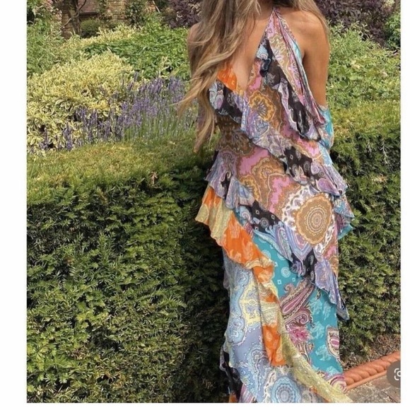 Zara Dresses & Skirts - Zara Multi-Color Ruffle Halter Maxi Dress